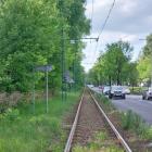 Jednotorowy odcinek linii tramwajowej, widok w kierunku Siemianowic.